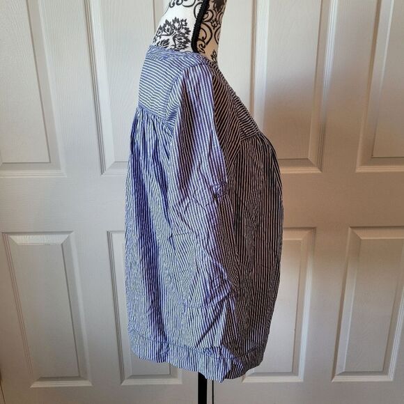 Liz Claiborne blue striped baby doll top - Picture 2 of 8